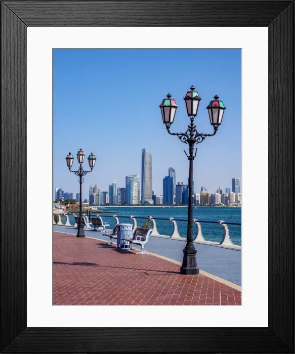 Framed Print : Skyline of the city center seen from Marina, Abu Dhabi, United Arab Emirates Framed Print : Skyline of the city center seen from Marina, Abu Dhabi, United Arab Emirates