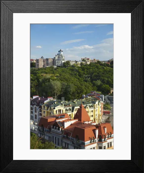 Framed Print : View of colourful new houses, Podil, KIev, Ukraine Framed Print : View of colourful new houses, Podil, KIev, Ukraine