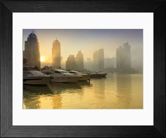 Framed Print : Asia, United Arab Emirates, Dubai, the Dubai Marina walk area at dawn