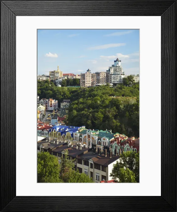 Framed Print : View of colourful new houses, KIev, Ukraine Framed Print : View of colourful new houses, KIev, Ukraine