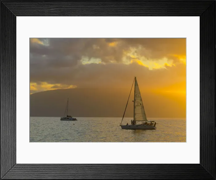Framed Print : USA, Hawaii, Maui, Kanaapali Beach, sailing at sunset