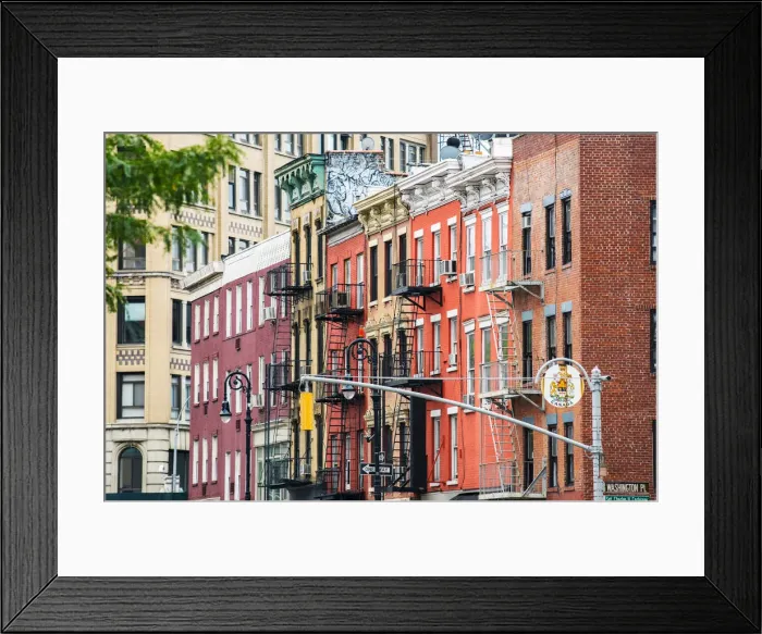 Framed Print : Fire Escapes and building exteriors of in the village, New York, USA Framed Print : Fire Escapes and building exteriors of in the village, New York, USA