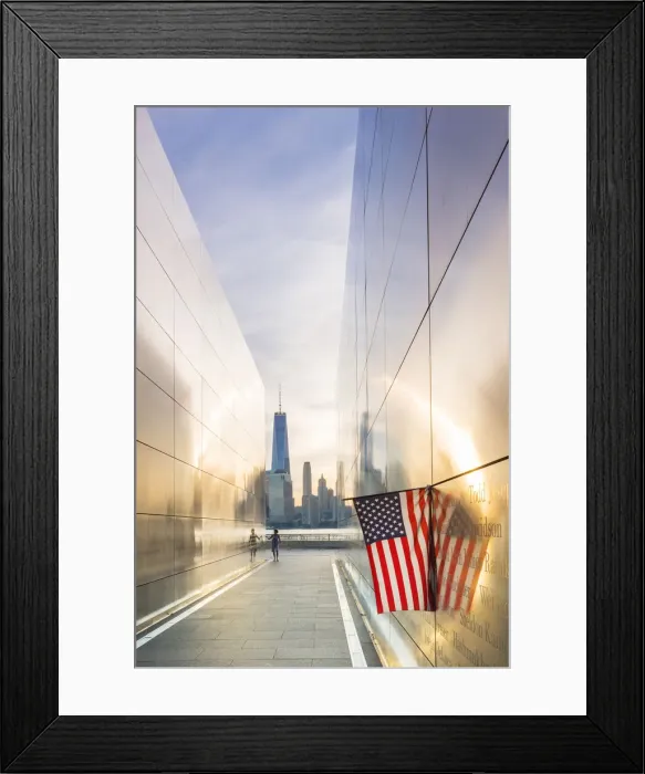 Framed Print : Woman walking through the Empty skies 9 / 11 memorial in Liberty state park, New York, USA Framed Print : Woman walking through the Empty skies 9 / 11 memorial in Liberty state park, New York, USA
