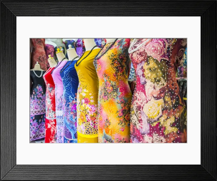 Framed Print : Colourful dresses in shop, Little India, Kuala Lumpur, Malaysia