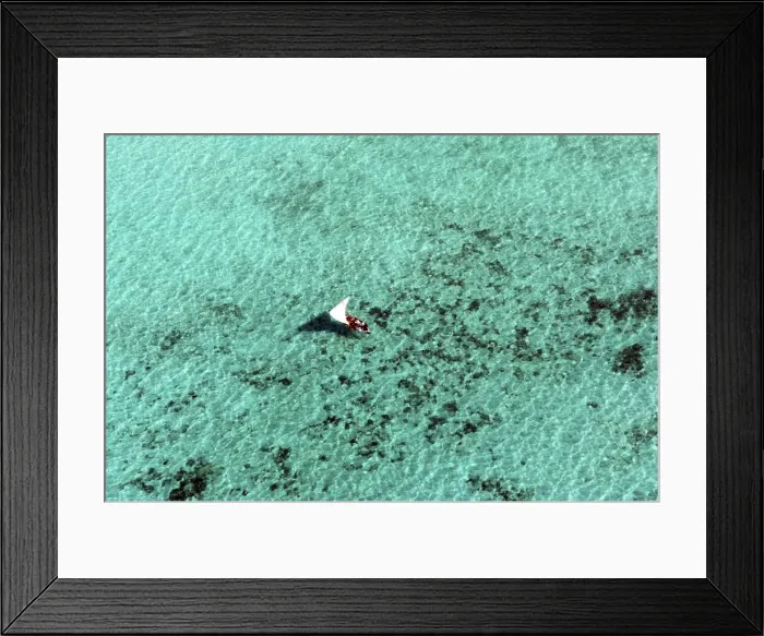 Framed Print : Aerial view of dhow in indian ocean, Northen Mozambique