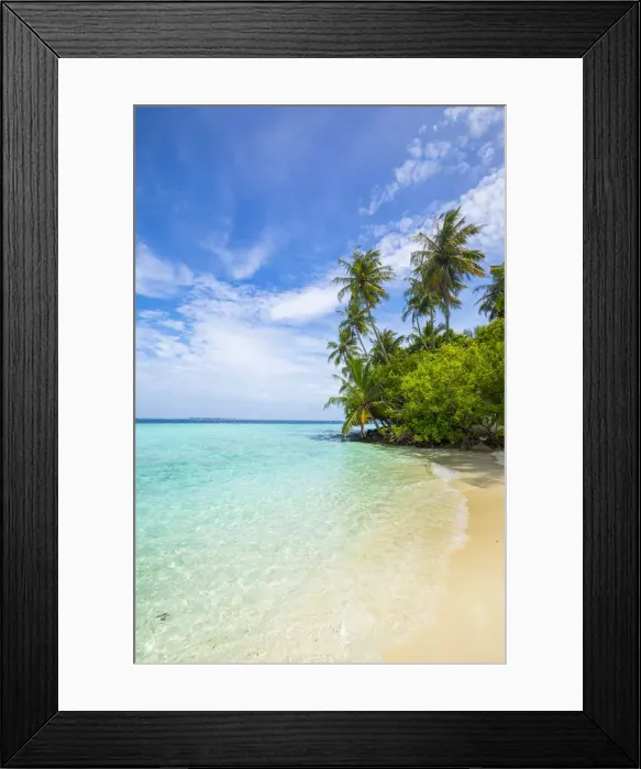 Framed Print : Beach on a tropical island in the South Male Atoll, Maldives