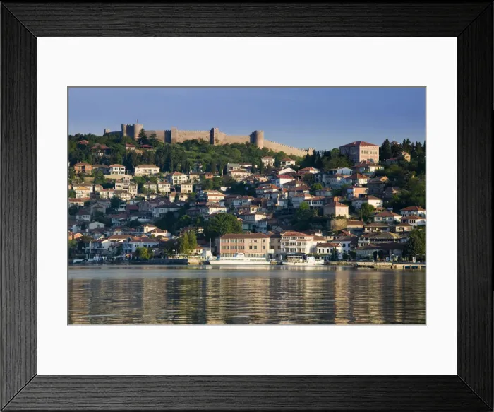 Framed Print : Macedonia, Ohrid, Morning View of Old Town and Car Samoils Castle Framed Print : Macedonia, Ohrid, Morning View of Old Town and Car Samoils Castle