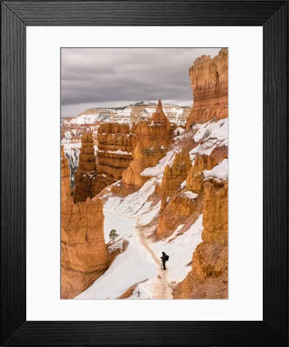 Framed Print : USA, Utah, Man hiking through Bryce Canyon National Park Framed Print : USA, Utah, Man hiking through Bryce Canyon National Park