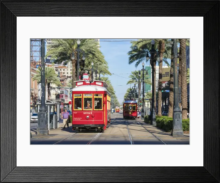 Framed Print : United States, Louisiana, New Orleans. Canal Street streetcar line in the French Quarter