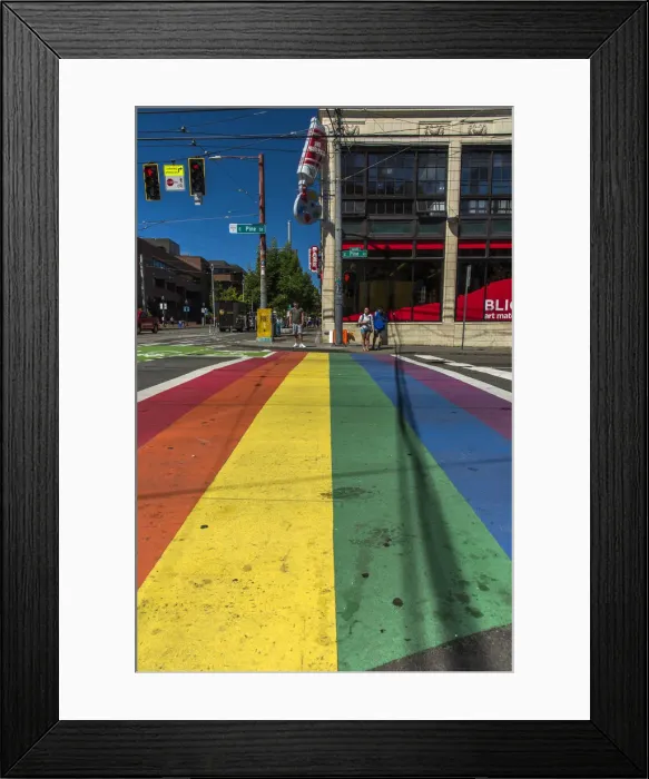 Framed Print : Gay-themed rainbow crosswalk in Capitol Hill district, Seattle, Washington, USA