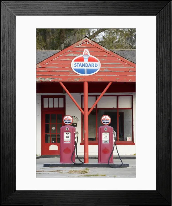 Framed Print : USA, Florida, Gilchrist County, old gas station in town of Trenton