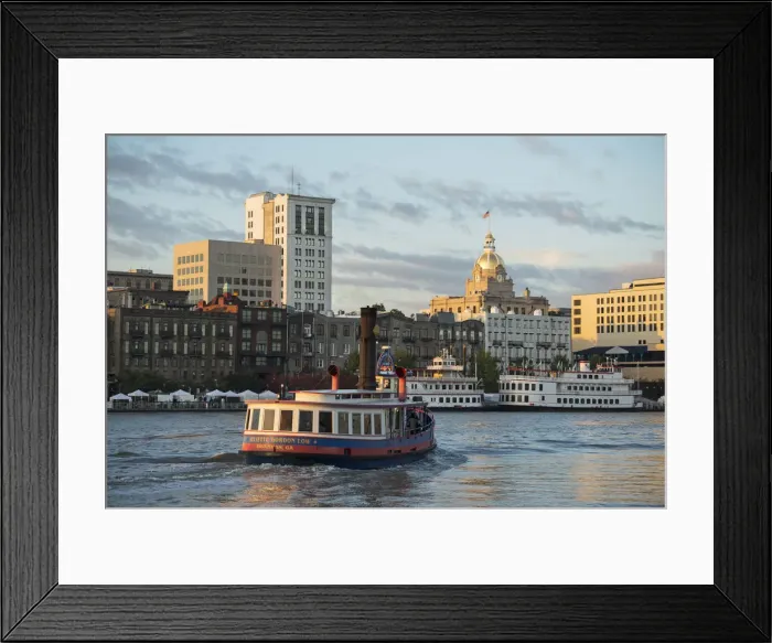 Framed Print : USA, Georgia, Savannah, Savannah river at dawn looking towards central Savannah