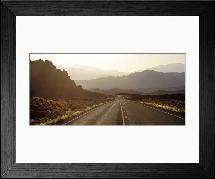 Framed Print : Highway and desert landscape, near the town of Hanksville, Southeast Utah, along Framed Print : Highway and desert landscape, near the town of Hanksville, Southeast Utah, along