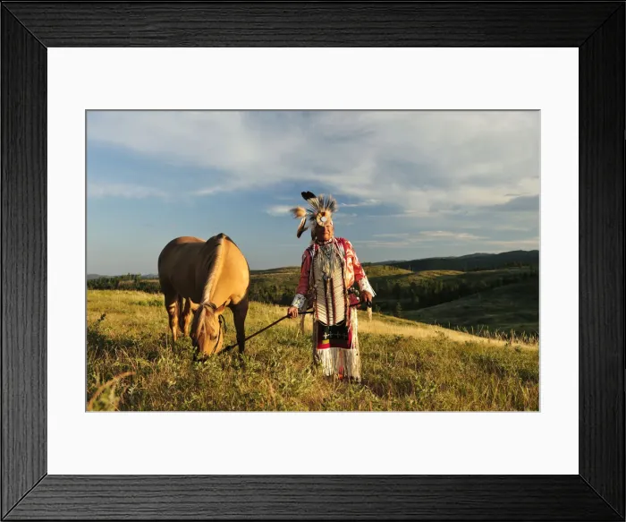 Framed Print : Lakota Indian in the Black Hills with Horse, Western South Dakota, USA. MR Framed Print : Lakota Indian in the Black Hills with Horse, Western South Dakota, USA. MR