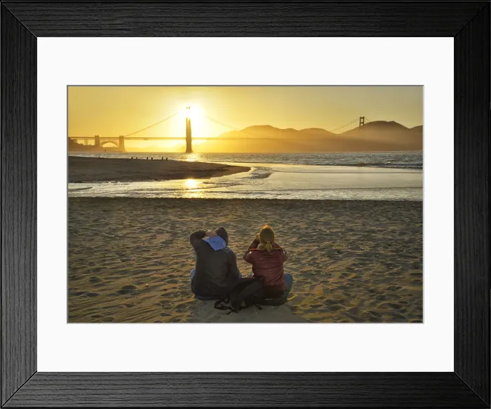 Framed Print : Couple watching sunset at Golden Gate Bridge, Crissy Field, San Francisco, California Framed Print : Couple watching sunset at Golden Gate Bridge, Crissy Field, San Francisco, California