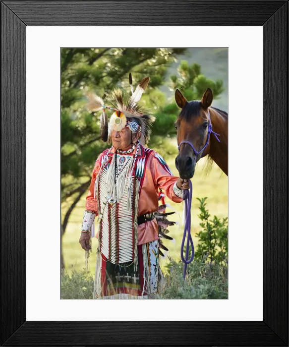 Framed Print : Lakota Indian in the Black Hills with Horse, Western South Dakota, USA. MR Framed Print : Lakota Indian in the Black Hills with Horse, Western South Dakota, USA. MR