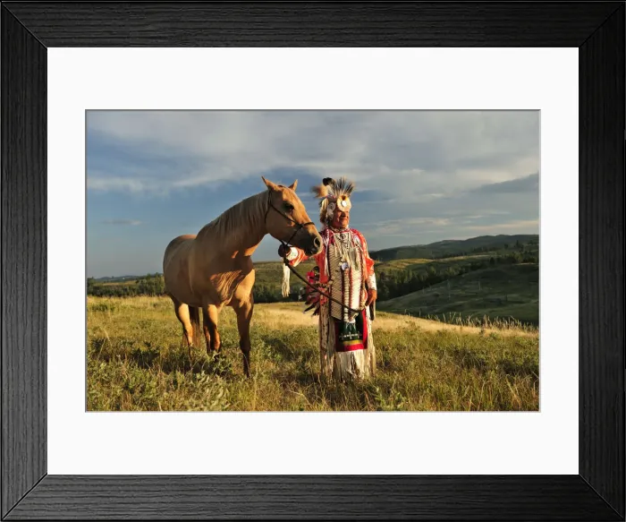 Framed Print : Lakota Indian in the Black Hills with Horse, Western South Dakota, USA. MR Framed Print : Lakota Indian in the Black Hills with Horse, Western South Dakota, USA. MR