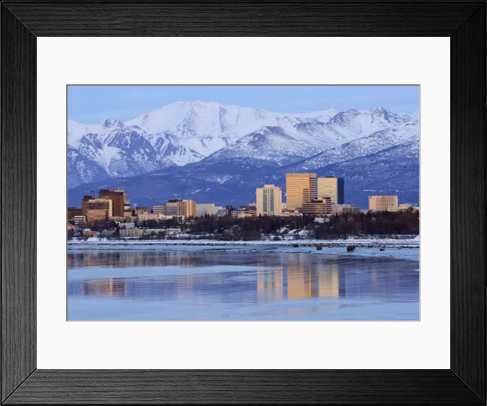 Framed Print : Skyline of the city of anchorage with Alaska, USA Framed Print : Skyline of the city of anchorage with Alaska, USA