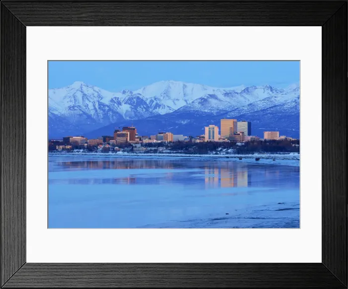 Framed Print : Skyline of the city of anchorage with Alaska, USA Framed Print : Skyline of the city of anchorage with Alaska, USA