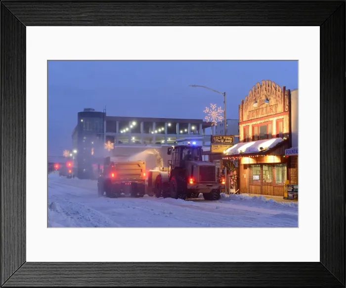 Framed Print : Snow removal in downtown, Fairbanks, Alaska, USA Framed Print : Snow removal in downtown, Fairbanks, Alaska, USA