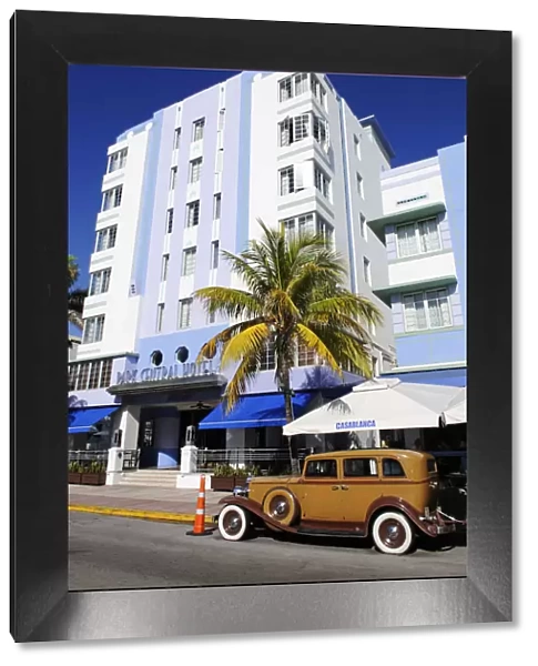 Vintage car in front of the Park Central Hotel, Ocean Drive, Miami South Beach, Art