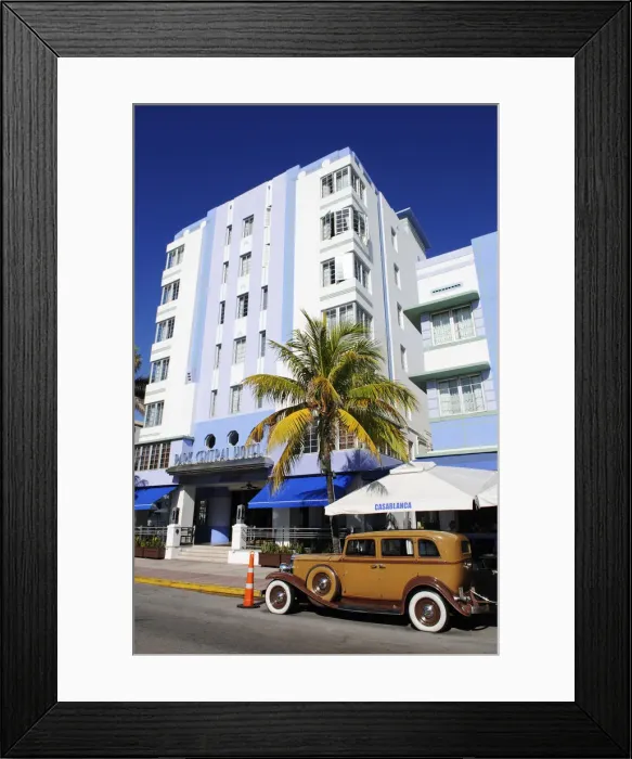 Framed Print : Vintage car in front of the Park Central Hotel, Ocean Drive, Miami South Beach, Art Framed Print : Vintage car in front of the Park Central Hotel, Ocean Drive, Miami South Beach, Art