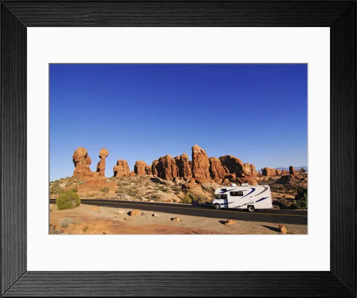 Framed Print : Motorhome, Garden of Eden, Arches National Park, Moab, Utah, USA Framed Print : Motorhome, Garden of Eden, Arches National Park, Moab, Utah, USA