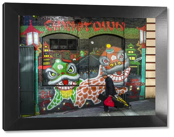 Colorful graffiti mural arts in Chinatown, San Francisco, California, USA