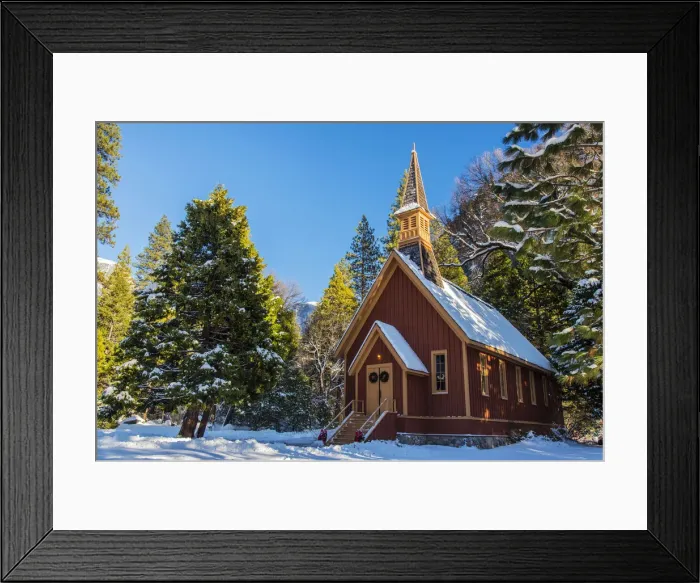 Framed Print : Winter view of Yosemite Valley Chapel, Yosemite National Park, California, USA Framed Print : Winter view of Yosemite Valley Chapel, Yosemite National Park, California, USA