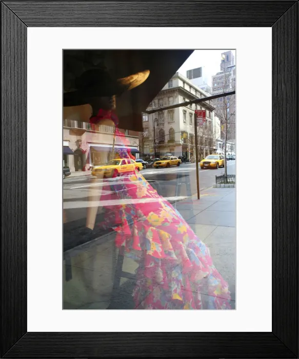 Framed Print : USA, New York, New York City, Manhattan, yellow taxi cabs reflected in a fashionable Framed Print : USA, New York, New York City, Manhattan, yellow taxi cabs reflected in a fashionable