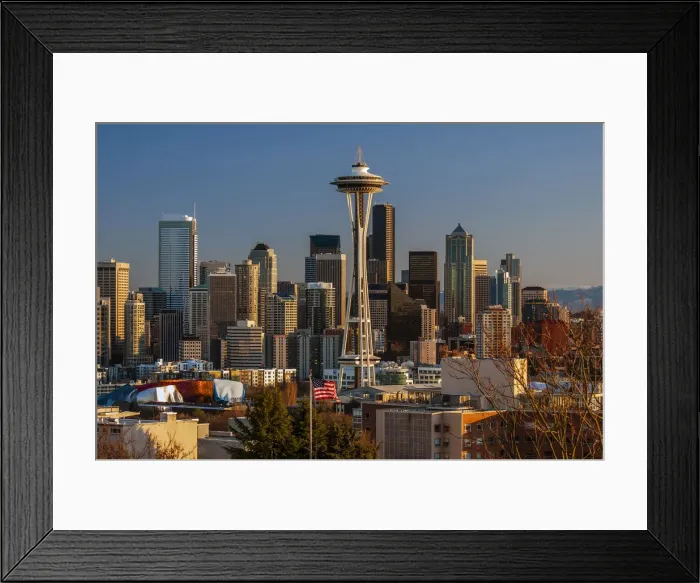 Framed Print : Downtown skyline view at sunset from Queen Anne with Space Needle, Seattle, Washington Framed Print : Downtown skyline view at sunset from Queen Anne with Space Needle, Seattle, Washington