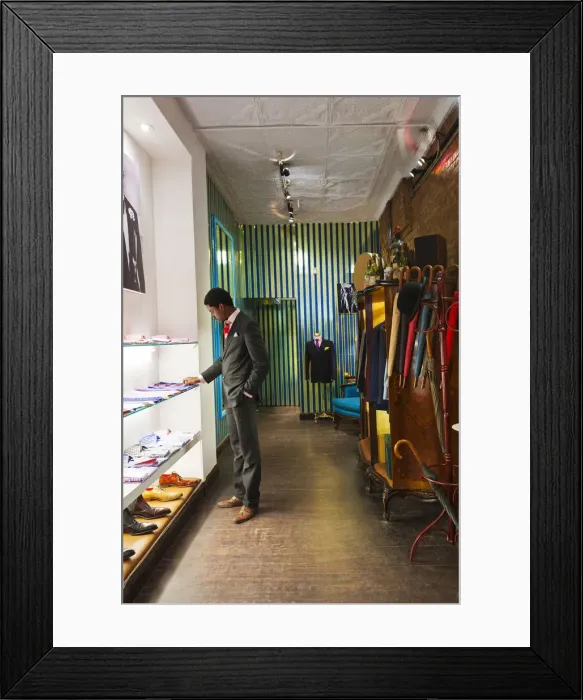 Framed Print : USA, New York, New York City, interior of the Duncan Quinn bespoke mens tailoring Framed Print : USA, New York, New York City, interior of the Duncan Quinn bespoke mens tailoring