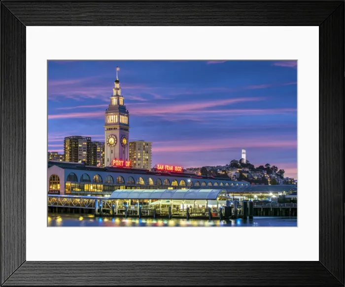 Framed Print : Night view of Embarcadero waterfront with Ferry Building, San Francisco, California, USA Framed Print : Night view of Embarcadero waterfront with Ferry Building, San Francisco, California, USA