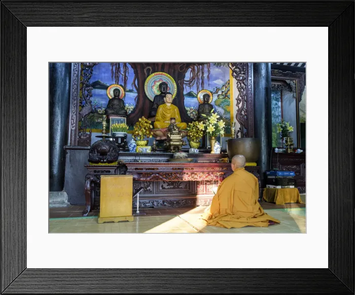Framed Print : Asia, South East Asia, Vietnam; Hoi An, Cham Island, a Buddhist monk meditating in Framed Print : Asia, South East Asia, Vietnam; Hoi An, Cham Island, a Buddhist monk meditating in
