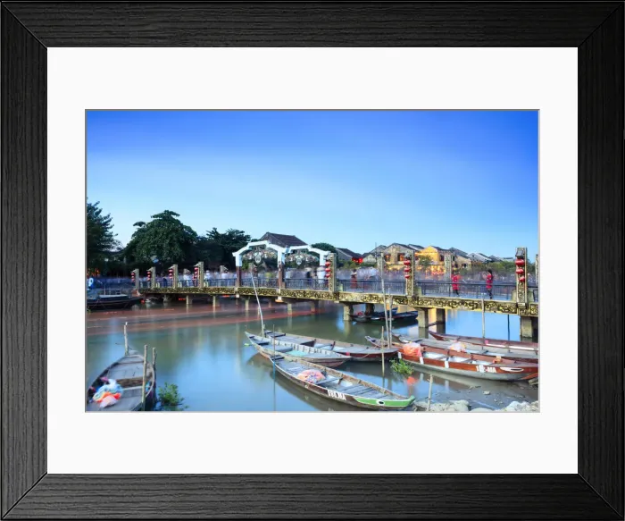 Framed Print : Asia, South East Asia, Vietnam; Hoi An (Faifoo), the lantern bridge and river boats Framed Print : Asia, South East Asia, Vietnam; Hoi An (Faifoo), the lantern bridge and river boats