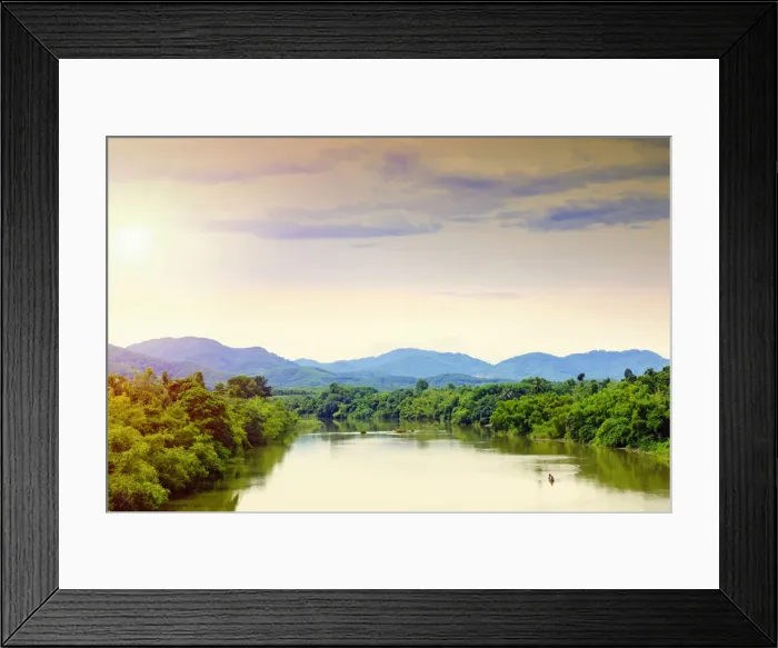 Framed Print : Asia, South East Asia, Vietnam; Hue, boat on the Perfume river near Hue with forest Framed Print : Asia, South East Asia, Vietnam; Hue, boat on the Perfume river near Hue with forest
