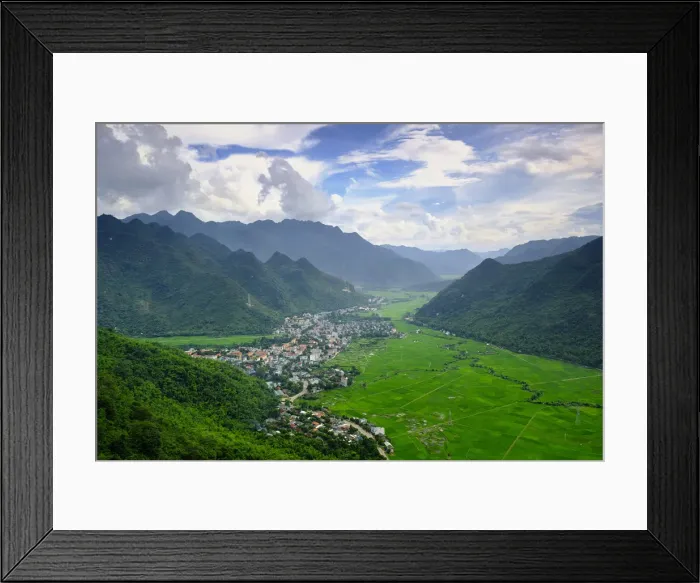 Framed Print : Asia, South East Asia, Vietnam, Mai Chau, elevated view of rice paddies and the town Framed Print : Asia, South East Asia, Vietnam, Mai Chau, elevated view of rice paddies and the town