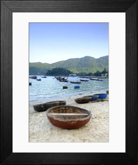 Framed Print : Asia, South East Asia, Vietnam, Quang Nam, Cham Islands, round coracles or basket Framed Print : Asia, South East Asia, Vietnam, Quang Nam, Cham Islands, round coracles or basket