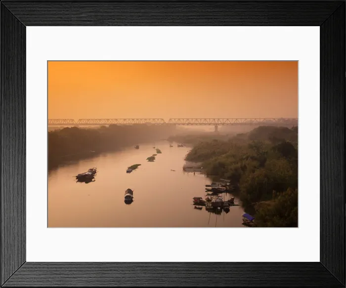 Framed Print : South East Asia, Vietnam, Hanoi, Red River, view from Long Bien Bridge
