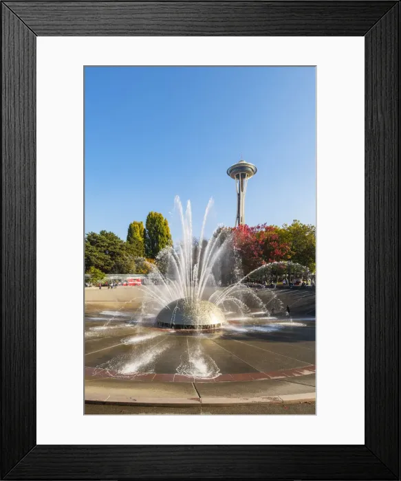 Framed Print : Fountain at the Seattle Centre and Space needel, Seattle, Washington, USA Framed Print : Fountain at the Seattle Centre and Space needel, Seattle, Washington, USA