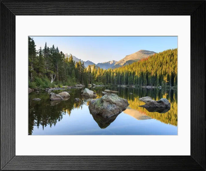 Framed Print : Bear Lake at sunrise, Rocky Mountain National Park, Colorado, United States Framed Print : Bear Lake at sunrise, Rocky Mountain National Park, Colorado, United States