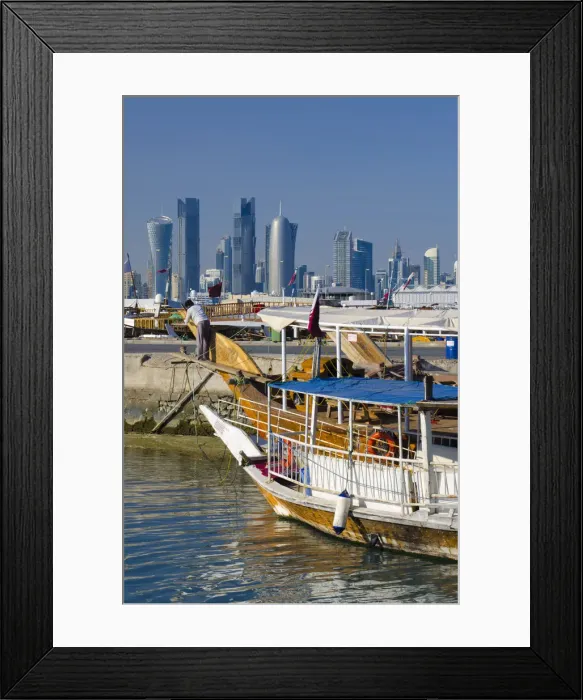 Framed Print : Qatar, Doha, Modern Skyline from Dhow Harbour Framed Print : Qatar, Doha, Modern Skyline from Dhow Harbour
