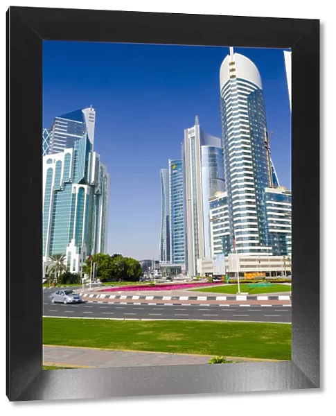 Qatar, Doha, Corniche, modern buildings beside Sheraton Roundabout