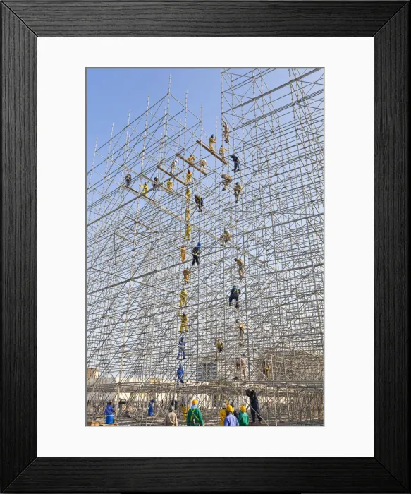 Framed Print : Qatar, Middle East, Arabian Peninsula, Doha, Scaffolding construction being erected Framed Print : Qatar, Middle East, Arabian Peninsula, Doha, Scaffolding construction being erected