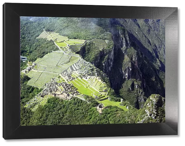 View of Machu Picchu archaeological site from Wayna Picchu mountain, Cuzco, Peru