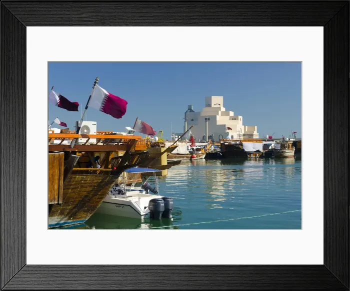 Framed Print : Qatar, Doha, Museum of Islamic Art and Dhow Harbour Framed Print : Qatar, Doha, Museum of Islamic Art and Dhow Harbour
