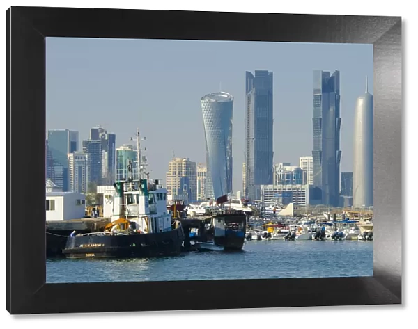 Qatar, Doha, Modern Skyline from Dhow Harbour