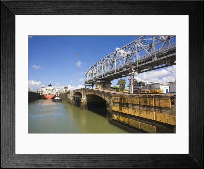 Framed Print : Panama, Panama Canal, Tanker in Miraflores Locks Framed Print : Panama, Panama Canal, Tanker in Miraflores Locks