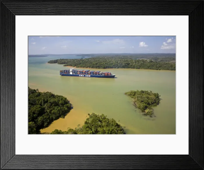 Framed Print : Panama, Container transiting Panama Canal, Gatun Lake Framed Print : Panama, Container transiting Panama Canal, Gatun Lake