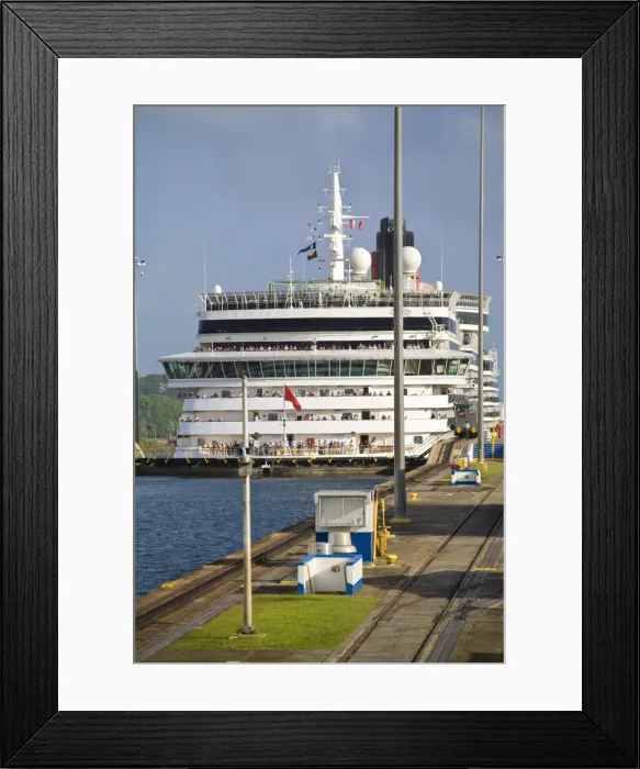 Framed Print : Panama, Panama Canal, Queen Victoria cruise ship on its maiden World Cruise passing Framed Print : Panama, Panama Canal, Queen Victoria cruise ship on its maiden World Cruise passing